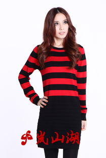 岚山湖 春秋新款气质圆领条纹包臀长款显瘦毛衣裙 2011 82d